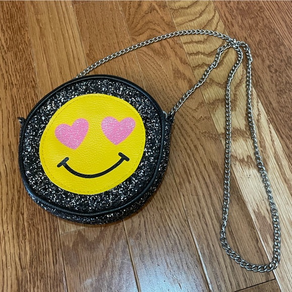 Girls Smiley Face Glitter Sparkle Purse with Gold Chain Strap, Super Cute!! - Picture 2 of 8
